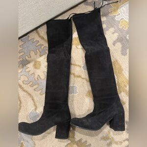 Stuart Weitzman Over-the-Knee Tieland Suede Boots – Black